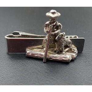 Vintage Sarah Coventry Huckleberry Finn Tie Clip Silver Tone Boy Dog Huck Finn